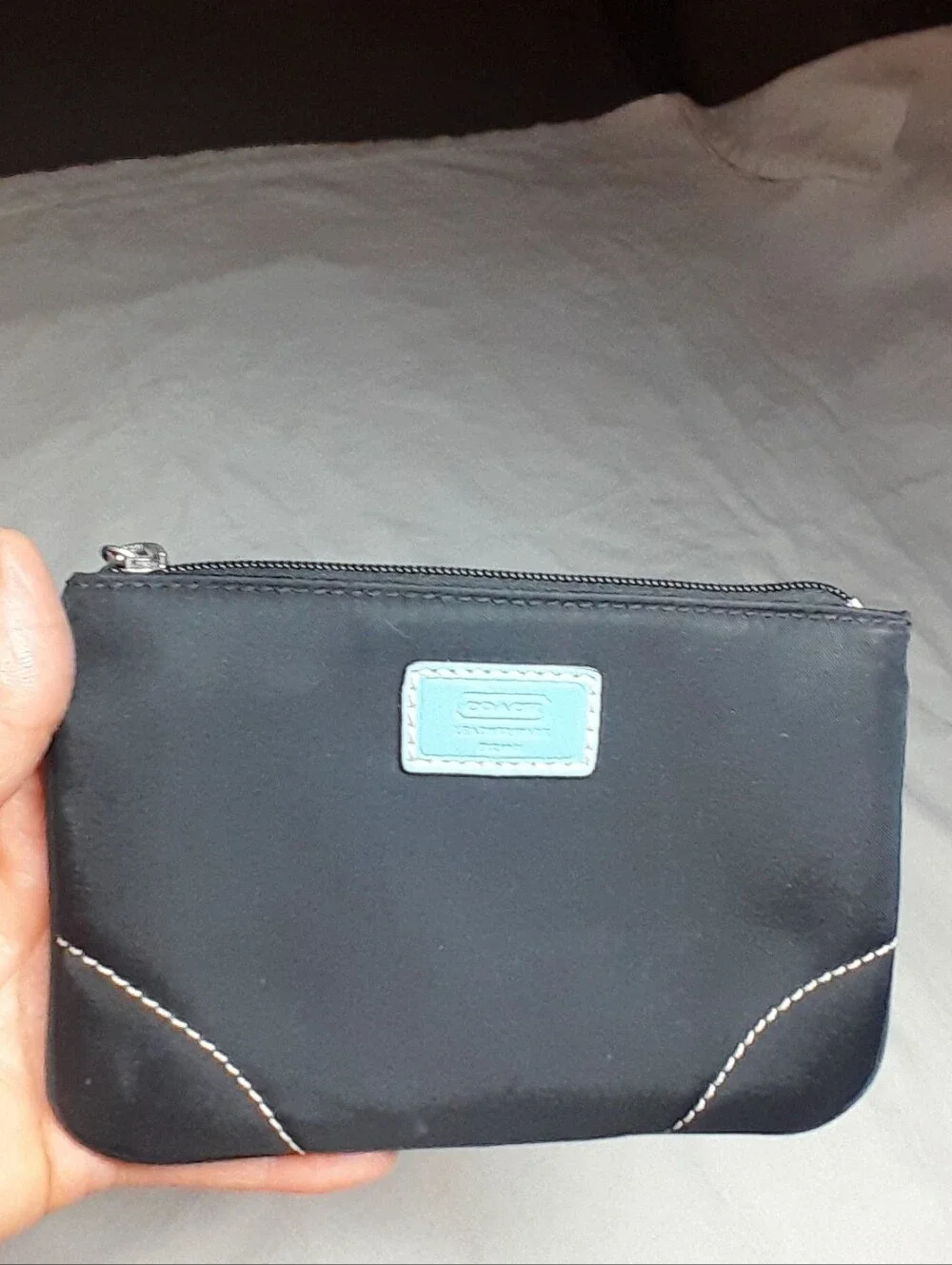 Black Wristlet Clutch with Light Blue Accents